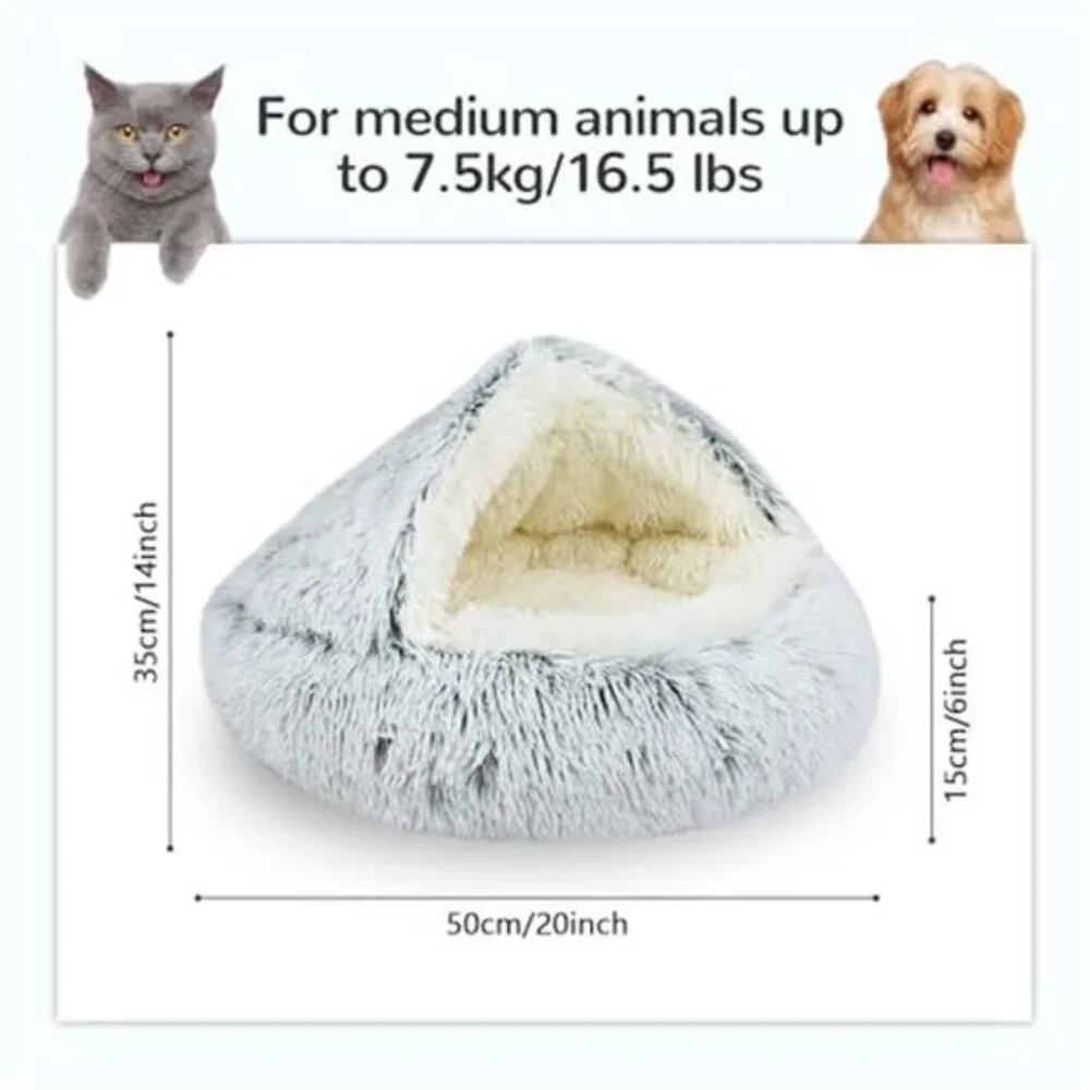 Calming Cat Bed Plush Cat Cave Anti Anxiety Pet Bed Round Cat Nest Small Dog Bed